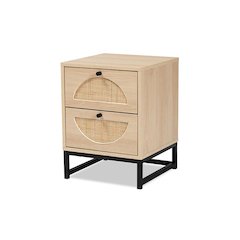 Black Metal 2-Drawer End Table with Natural Rattan