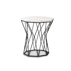 Venedict Modern and Contemporary Black Metal End Table with Marble Tabletop