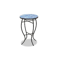 Gaenor Modern and Contemporary Black Metal and Blue Glass Plant Stand
