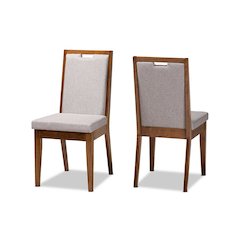 Grey Fabric Upholstered and Walnut Brown Finished Wood 2-Piece Dining Chair Set