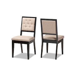 Sand Fabric Upholstered and Dark Brown Finished Wood 2-Piece Dining Chair Set