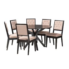 Mana Modern Sand Fabric and Dark Brown Finished Wood 7-Piece Dining Set