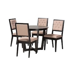 Kala Modern Beige Fabric and Dark Brown Finished Wood 5-Piece Dining Set