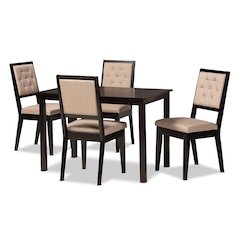 Sand Fabric Upholstered and Dark Brown Finished Wood 5-Piece Dining Set