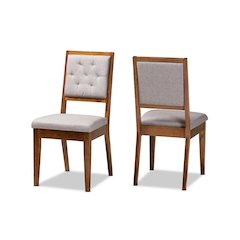 Grey Fabric Upholstered and Walnut Brown Finished Wood 2-Piece Dining Chair Set