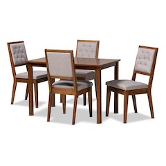 Grey Fabric Upholstered and Walnut Brown Finished Wood 5-Piece Dining Set