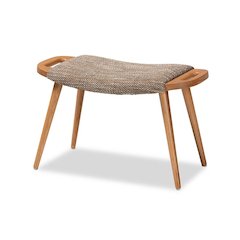 Modern Light Brown Fabric Upholstered and Oak Brown Finished Wood Accent Bench