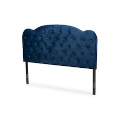 Navy Blue Velvet Fabric Upholstered Queen Size Headboard