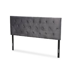 Grey Velvet Fabric Upholstered Queen Size Headboard