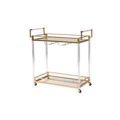 Baxton Studio Savannah Contemporary Glam and Luxe Gold Metal and Glass Wine Cart