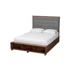 Walnut Brown Finished Wood King Size Platform Storage Bed