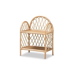 bali & pari Hammond Modern Bohemian Natural Brown Rattan 2-Tier Display Shelf