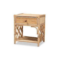 bali & pari Camara Modern Bohemian Natural Brown Rattan 1-Drawer Nightstand