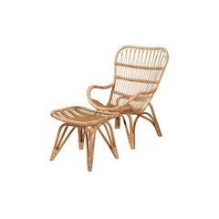 Earvin Modern Bohemian Natural Brown Rattan 2-Piece Armchair and Footstool Set