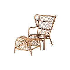 Bohmenian Natural Brown Antique Rattan 2-Piece Chair and Footstool Set