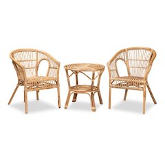 Alleta Modern Bohemian Natural Brown Rattan 3-Piece Living Room Set