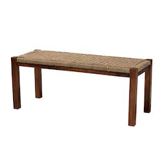 Transitional Natural Seagrass and Mahogany Wood Bench