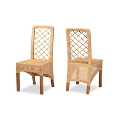 Walnut Brown Mahogany Wood 2-Piece Dining Chair Set
