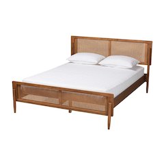 Gardwin Mid-Century Modern Ash Walnut Finished Wood Queen Size Platform Bed
