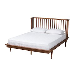 Flint Mid-Century Modern Ash Walnut Finished Wood Queen Size Platform Bed