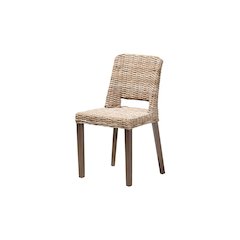 Bohemian Grey Rattan and Natural Brown Finished Wood Dining Chair