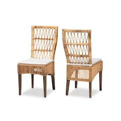 Bohemian Natural Brown Rattan 2-Piece Dining Chair Set