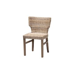 bali & pari Enver Modern Bohemian Grey Rattan and Brown Wood Dining Chair