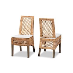 bali & pari Argos Modern Bohemian  Natural Brown Rattan 2-Piece Dining Chair Set