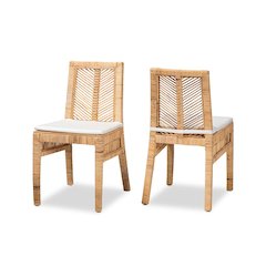 bali & pari Suci Modern Bohemian Natural Brown Rattan 2-Piece Dining Chair Set