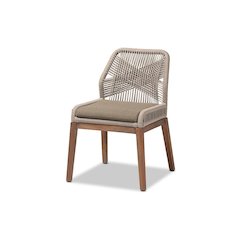 Jennifer Mid-Century Transitional Grey Woven Rope Mahogany Dining Side Chair