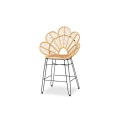 Bohemian Natural Brown Rattan and Black Metal Counter Stool