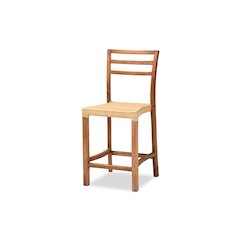 Walnut Brown Mahogany Wood and Natural Rattan Counter Stool