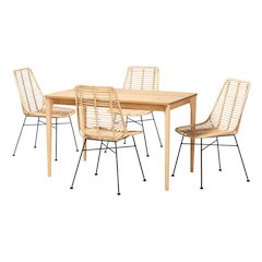 Bohemian Rattan and Natural Oak Finished Wood 5-Piece Dining Set