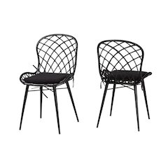 Bohemian Black Finished Rattan and Metal 2-Piece Dining Chair Set