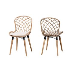 Greywashed Rattan 2-Piece Dining Chair Set