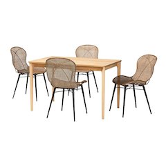 Greywashed Rattan 5-Piece Dining Set