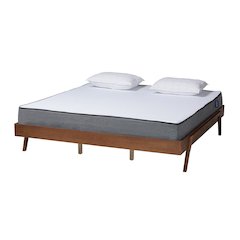 Sarita Mid-Century Modern Ash Walnut Finished Wood Queen Size Bed Frame