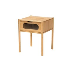 Transitional Natural Brown Bamboo Wood 1-Drawer End Table