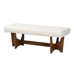 Theo Japandi Cream Boucle Fabric and Walnut Brown Finished Wood Bench