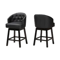 Leather and Espresso Brown Finished Wood 2-Piece Swivel Counter Stool Set