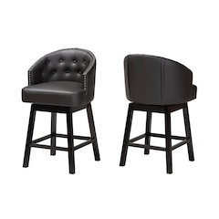Leather and Espresso Brown Finished Wood 2-Piece Swivel Counter Stool Set