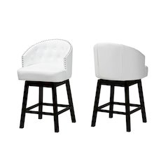 Leather and Espresso Brown Finished Wood 2-Piece Swivel Counter Stool Set