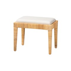bali & pari Sofia Modern Bohemian Natural Brown Rattan and Mahogany Wood Ottoman