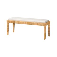 bali & pari Sofia Modern Bohemian Natural Brown Rattan and Mahogany Wood Bench