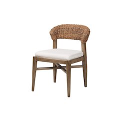 Bohemian Walnut Brown Finished Mahogany Wood and Natural Rattan Dining Chair