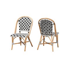French Black and White Weaving Natural Rattan 2-Piece Bistro Chair Set