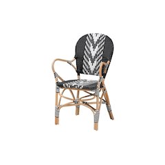 French Two-Tone Black and White Weaving and Natural Rattan Indoor Dining Chair