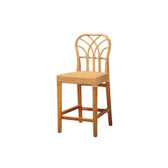 Monaco Modern Bohemian Natural Rattan and Mahogany Wood Counter Stool