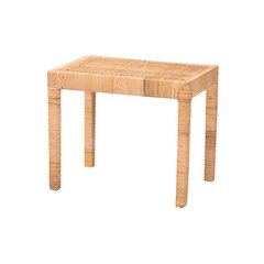 Bohemian Natural Rattan and Mahogany Wood Short Accent Bench