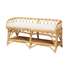 bali & pari Leryn Modern Bohemian Natural Brown Rattan Bench